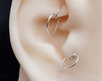 Gift a Heart, Sterling Silver Heart Earring for Piercings, Tragus, Diath, Rook, Helix, Pierced Earring, Wire Heart Earring