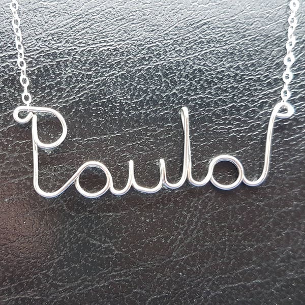 Paula Name Necklace Sterling Silver Custom Wire Word  Necklace Designer in UK