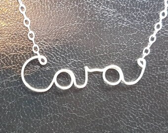 Sterling Silver Name Necklace "Cara" Personalised Necklace Custom Name Necklace Word Sterling Silver Word Necklace Wire Name Necklace