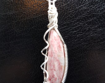 Rhodochrosite Wire Wrapped Sterling Silver Pendant, Wire Wrap Necklace, OOAK, Semi Precious, UK Designer