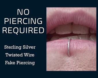 Twisted Sterling Silver Lip Ring, No piercing required, Fake Lip Piercing, Lip Ring, Simple Lip Hoop Minimalist Lip Ring, Single Lip Ring