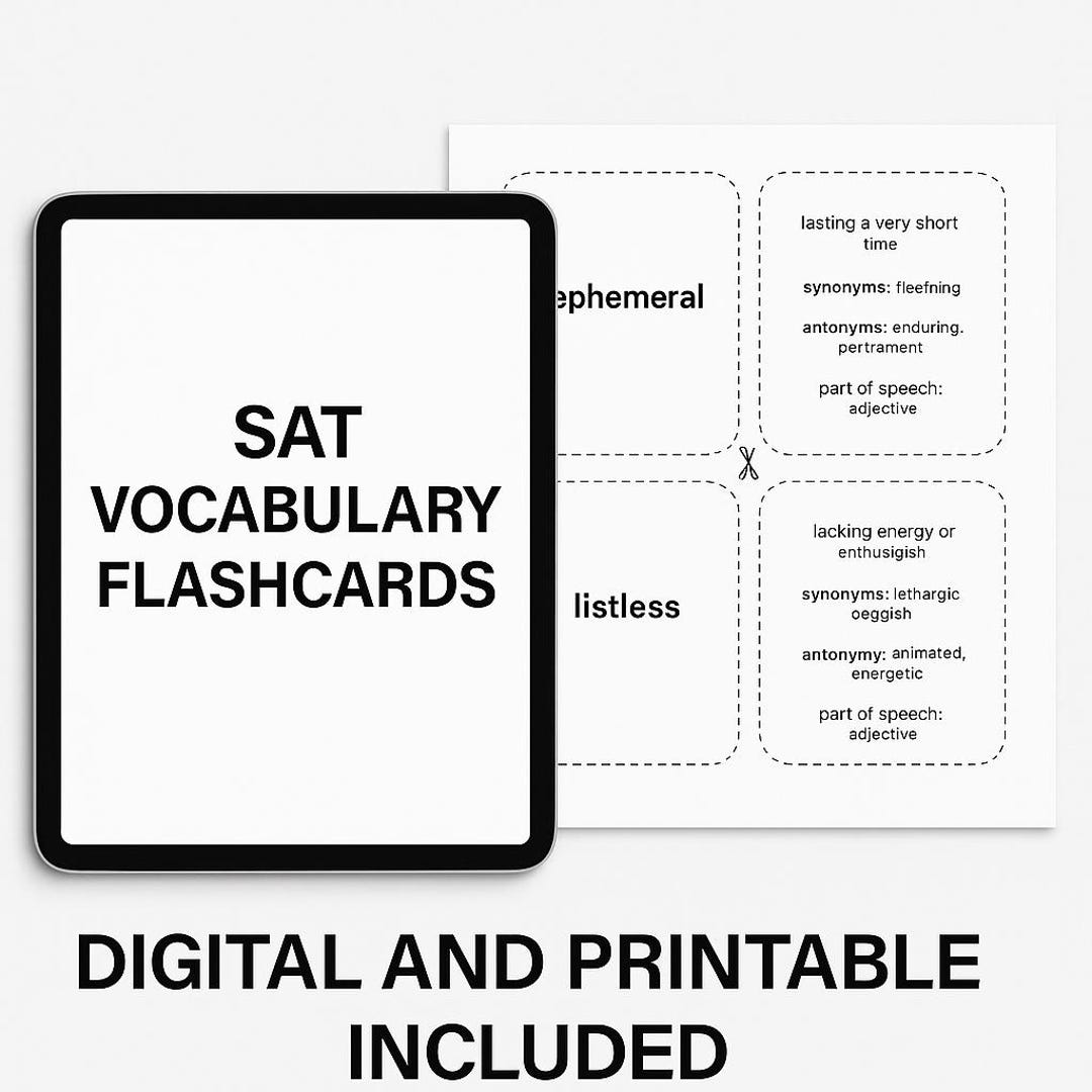 SAT Vocabulary Flashcards Bundle: 500 Words, Printable & Digital (PDF ...