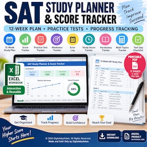 SAT Study Planner & Score Tracker | 12-Week Prep Plan (Digital Download)