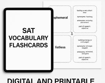 SAT Vocabulary Flashcards | Printable & Digital Exam Prep (PDF)
