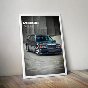 Mercedes 190E Evo Poster, Custom Digital Classic DTM Car Wall Art, Retro German Sedan Print, Motorsport Decor