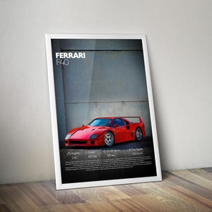 フェラーリF40ポスター、カスタムデジタルクラシックスーパーカーウォールアート、レトロレーシングカープリント、イタリアのアイコン装飾、車へのギフト