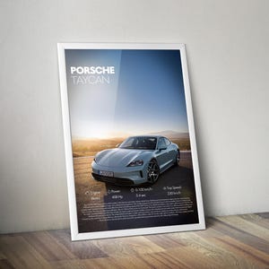 Porsche Taycan Digital Poster, Modern Electric Sports Car Wall Art, Luxury EV Printable, German Performance Decor, Gift For Car Enthusiasts