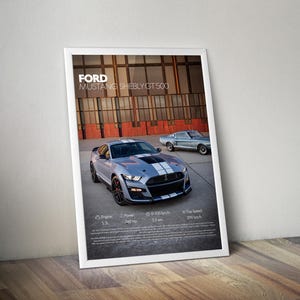Ford Mustang Shelby GT500 2022 Poster, Custom Digital Muscle Car Wall Art, Modern Supercharged Print, Garage Decor, Gift