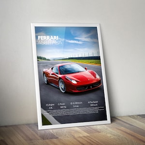 Ferrari 458 Italia Poster, Custom Digital Supercar Wall Art Print, Modern Exotic Car Decor, Racing Gift Idea, Artwork