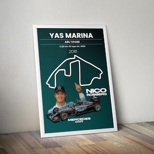 Yas Marina Circuit Poster, Nico Rosberg F1 Digital Print, Abu Dhabi Grand Prix Wall Art, Formula One Champion Decor, Gift For Motorsport Fan