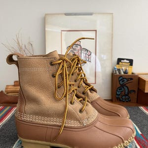 Vintage L.L.Bean leather & canvas boots Size 7.5 LL BEAN Unlined Brown Leather Lace-up Ankle Duck Boots Size  main image 4