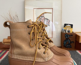Vintage LL Bean Maine Hunting Boots - wyprodukowane w USA w Maine w małych partiach - rzadka skóra z terakotą, cholewka z chropowatej skóry, rozmiar damski 8, męski 6