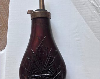 Vintage Antique Civil War Powder Flask USA Stand of Flags