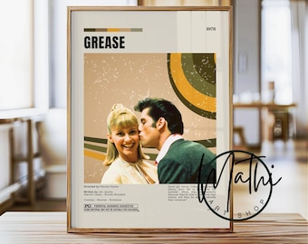 Pôster do filme Grease: Arte minimalista de filme musical romântico (digital e físico)