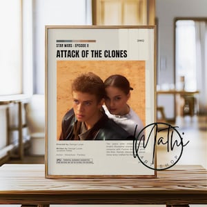 Star Wars Episode II Poster, Attack of the Clones 2002 Print, Cult Sci-Fi Movie Art, Retro Space Saga Poster, Minimalist Wall Decor Gift