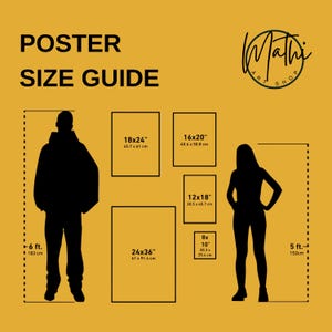 Pode incluir: Um guia de tamanhos de cartazes com dimens&otilde;es em polegadas e cent&iacute;metros. O guia inclui tamanhos como 18x24" (45,7 x 61 cm), 16x20" (40,6 x 50,8 cm), 12x18" (30,5 x 45,7 cm), 8x10" (20,3 x 25,4 cm) e 24x36" (61 x 91,4 cm).