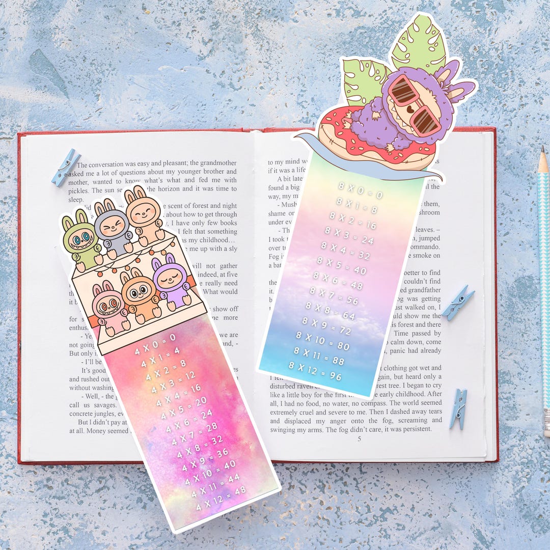 Labubu Cute Bookmark Bundle | Printable Multiplication Table Bookmarks ...