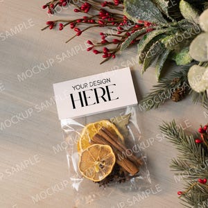 Christmas Potpourri Gift Tag Mockup: 4x2 Folded Tag (PSD, PNG) - #150MU image 2