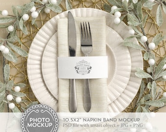 Napkin Band Mockup Greenery, Christmas Dinner Mockup, Place Card Name Mockup, Winter, #140MU-NB