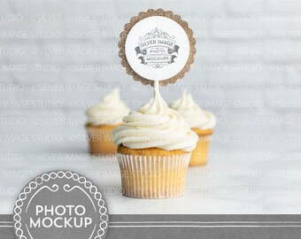 Modern Multi Cupcake Topper Mockup, Mockup for Printables, Round Mockup, Artwork Mockup, Stationery PSD Template, #104MU-CT