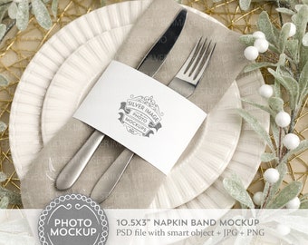 Napkin Band Mockup, Christmas Dinner Mockup, Place Card Name Mockup, Winter Mockup, #139MU-NB