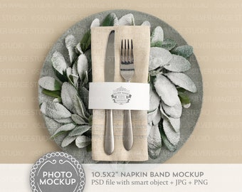 Holiday Napkin Band Mockup Snowy Greenery, Christmas Dinner Mockup, Place Card Name Mockup, Winter Mockup, Editable Mockup, #143MU-NB