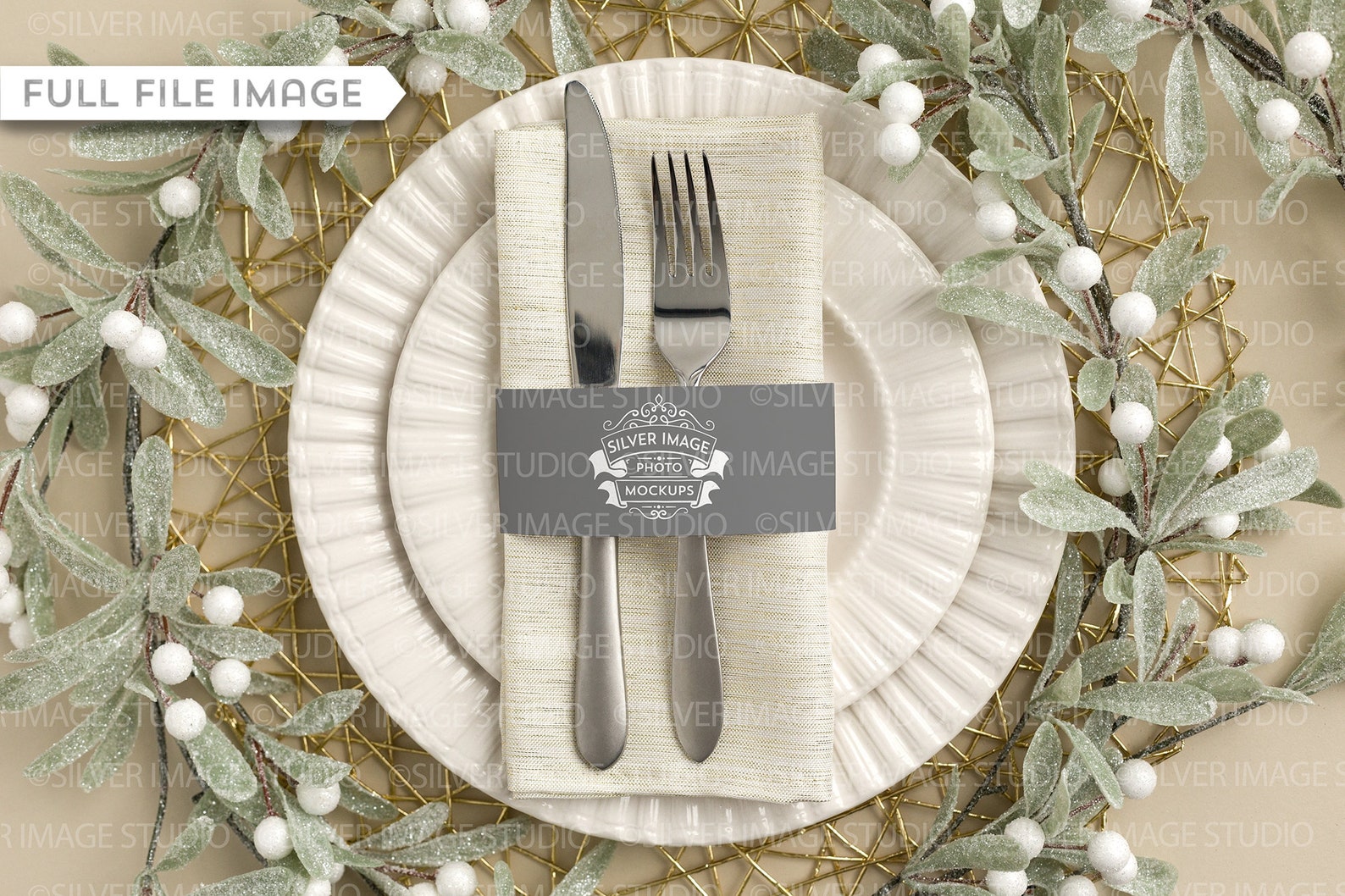 Download Holiday Napkin Band Mockup Greenery Christmas Dinner ...