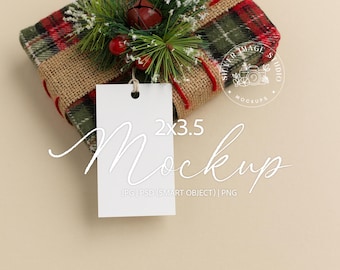 Christmas Gift Tag Mockup: 2x3.5" Holiday Design (PSD PNG JPG) - #135MU