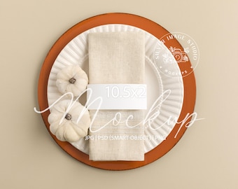 Fall Pumpkin Napkin Band Mockup | Dinner Name Napkin | Change Plate Color | Autumn Place Setting | Editable Mockup, #136MU-NB