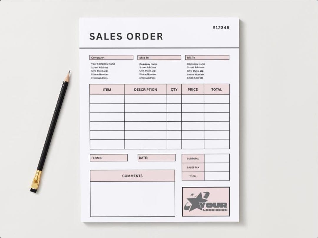Pink Sales Order Template: Editable Printable Form (canva Digital ...