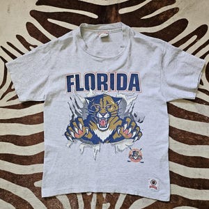 T-shirt recto-verso noix de muscade pour hommes de hockey des Panthers de la Floride, vintage des années 90, taille L