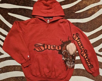 Vintage JNCO Jeans Hoodie Red Cotton Fleece Skull Graphic Streetwear Y2K Sz L