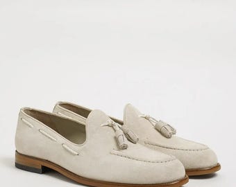 Men's Suede Tassel Loafers – Genuine Leather Lining, All-Season Slip-On Shoes