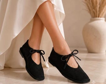 Handmade Suede Leather Mary Janes, Wide Toe Box Flats, Barefoot Comfort Shoes