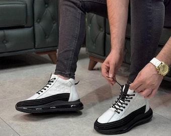 Men’s Black - White Winter Sport Boots | Lightweight Non-Slip Sole | Modern High Top Design