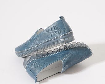 Women's Genuine Leather Slip-On Shoes – Laser Cut Flats, Breathable Casual Loafers