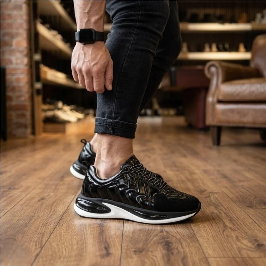 Genuine Leather Quilted Sneakers, Orthopedic Lightweight Sole, Black White Street Style