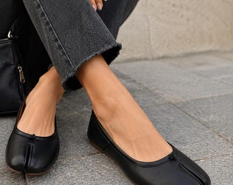 Leather Tabi Shoes Split Toe Loafers Japanese Style Mary Janes Handmade Retro Flats Moccasins Oxford Shoes