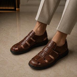 Men's Genuine Leather Fisherman Sandals, Handmade Summer Comfort Shoes