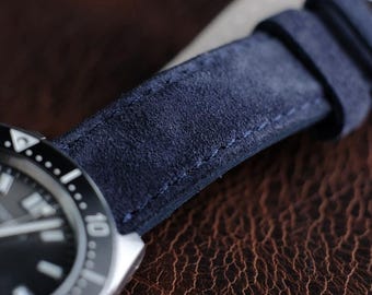 Handmade Suede Leather Watch Strap – Navy Blue, Green, Taupe, Tan, Brown, Black | Quick Release, Custom Size