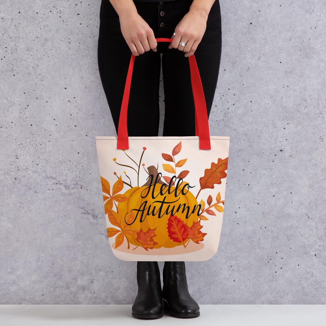 Hello Autumn Canvas Tote Bag: Fall Leaves, Thanksgiving Market Tote - Etsy