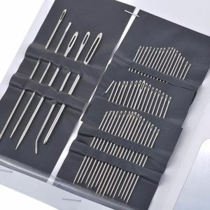 Juego de 55 agujas de coser de acero inoxidable de ojo grande: bordado, punto de cruz