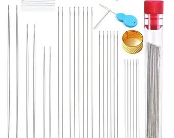 Juego de agujas para abalorios de ojo grande - Acero inoxidable, curvas y rectas (26 piezas)