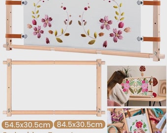 Adjustable Wooden Embroidery Scroll Frame – Rotating Cross Stitch, Needlepoint