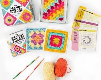Granny Square Crochet Pattern Cards – 50 Mix & Match Designs for Beginners Crochet Learning Kit