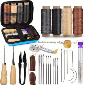 Leather Sewing Kit: Waxed Thread, Needles & Awl - DIY Leathercraft Repair