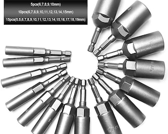 Magnetic Nut Driver Drill Bit Set, 80mm Impact Socket Adapter, 1/4" Hex Shank Nut Setter