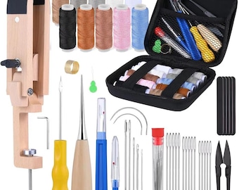 Kit de costura y pinza para poni de cuero: pinza de costura giratoria de madera