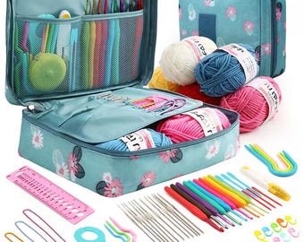 Kit per principianti all'uncinetto: uncinetti, filato, strumenti per lavorare a maglia e custodia