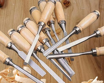 Houtsnijgereedschapset, 12 koolstofstalen beitels, houtbewerking DIY met etui
